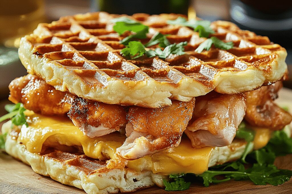 Gaufre salée au poulet mariné