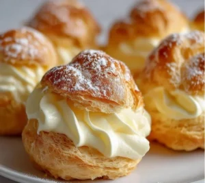 Choux à la crème pâtissière fraîchement préparés sur une assiette élégante