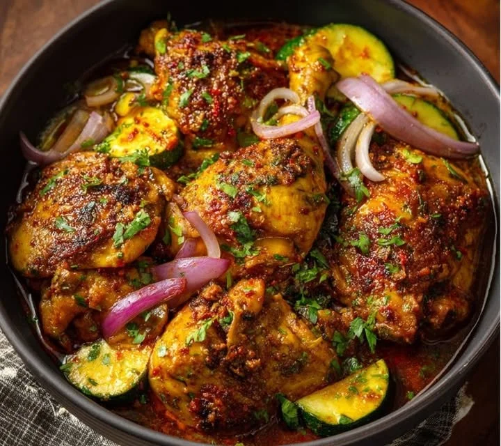 Colombo de poulet épicé garni de légumes colorés et d'épices savoureuses