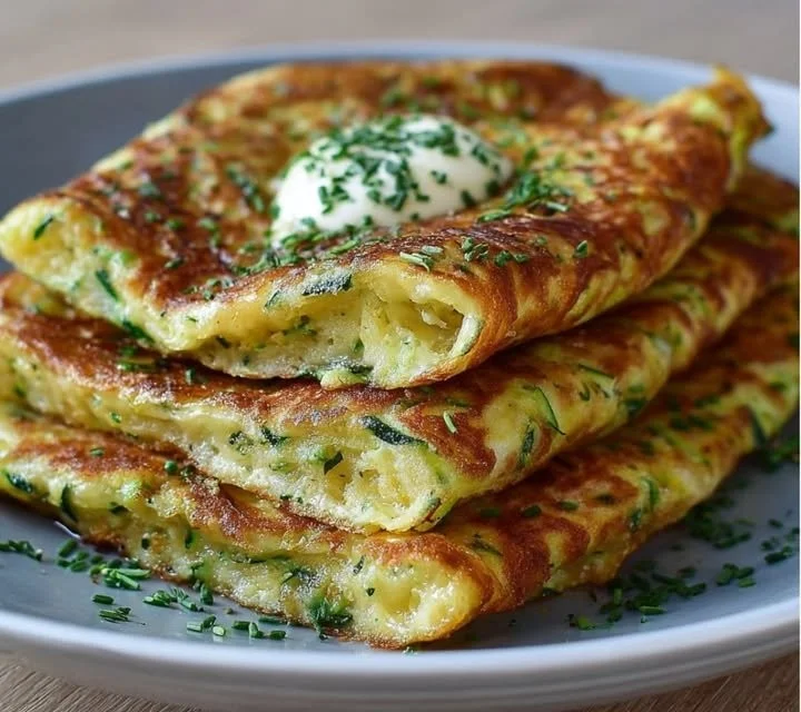 Crêpes de courgettes ultra moelleuses sur une assiette garnie