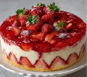Gâteau froid aux fraises sans gélatine ni crème, dessert léger et savoureux