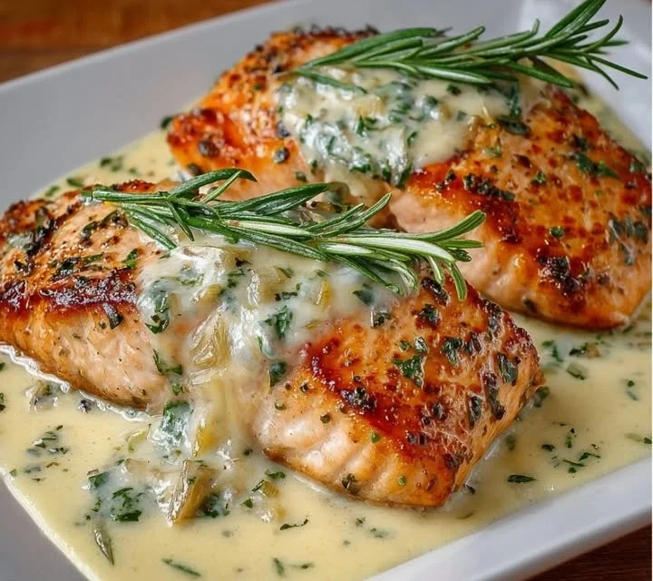 Saumon grillé avec sauce aux échalotes sur une assiette