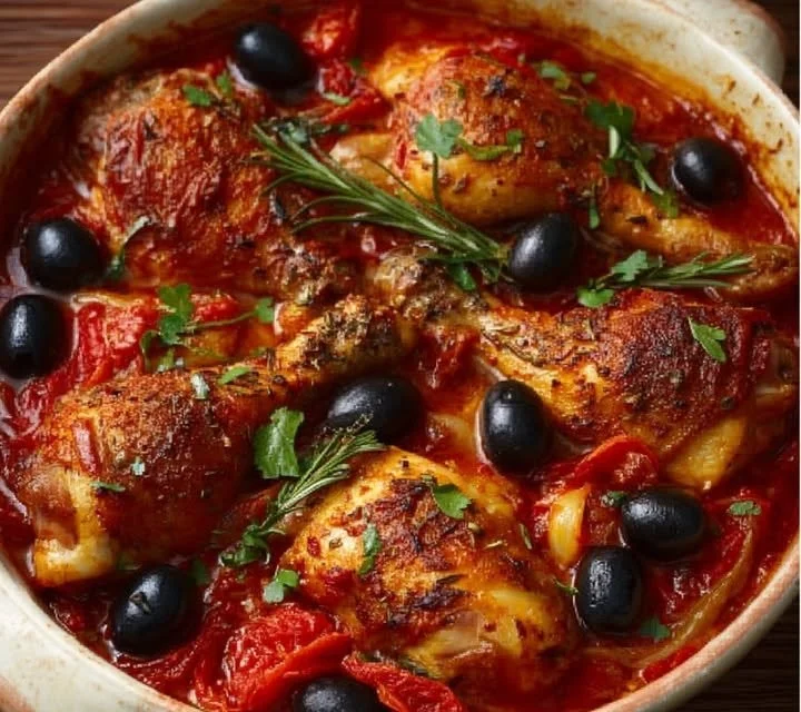 Plat de poulet à la provençale avec herbes et légumes méditerranéens