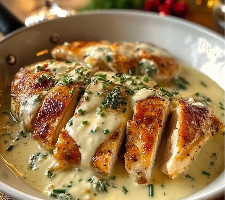 Poulet Sauce Boursin à l’Ail et Fines Herbes, un plat crémeux et savoureux.
