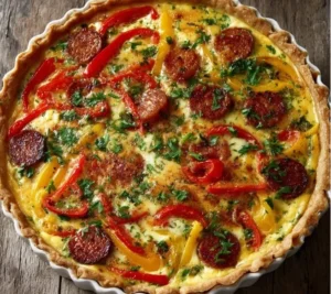 Quiche aux poivrons et chorizo, plat coloré et savoureux
