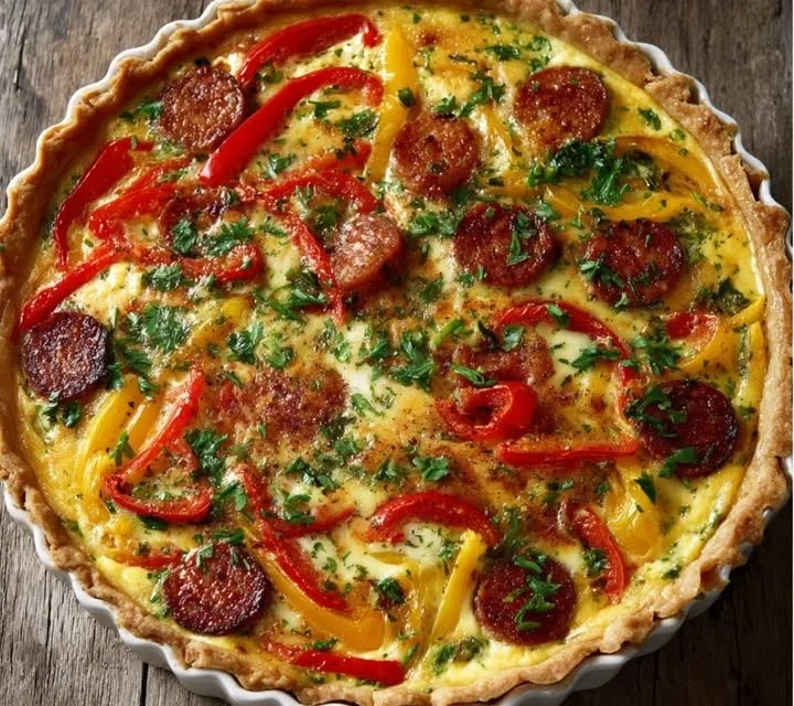 Quiche aux poivrons et chorizo, plat coloré et savoureux