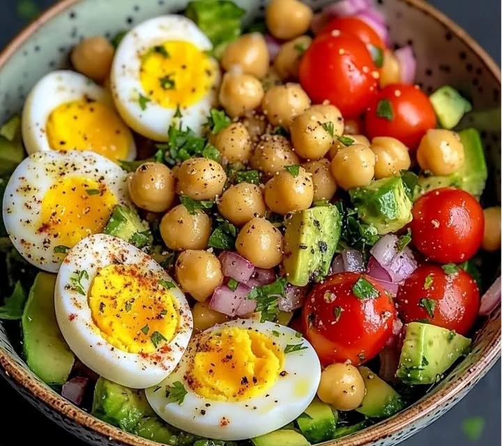 Salade d'avocat avec œuf et pois chiches, plat frais et savoureux