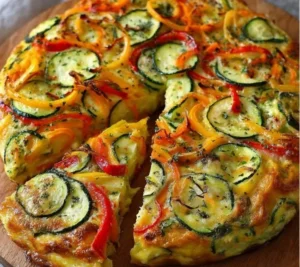 Tarte de courgettes aux légumes sans pâte préparée à la poêle