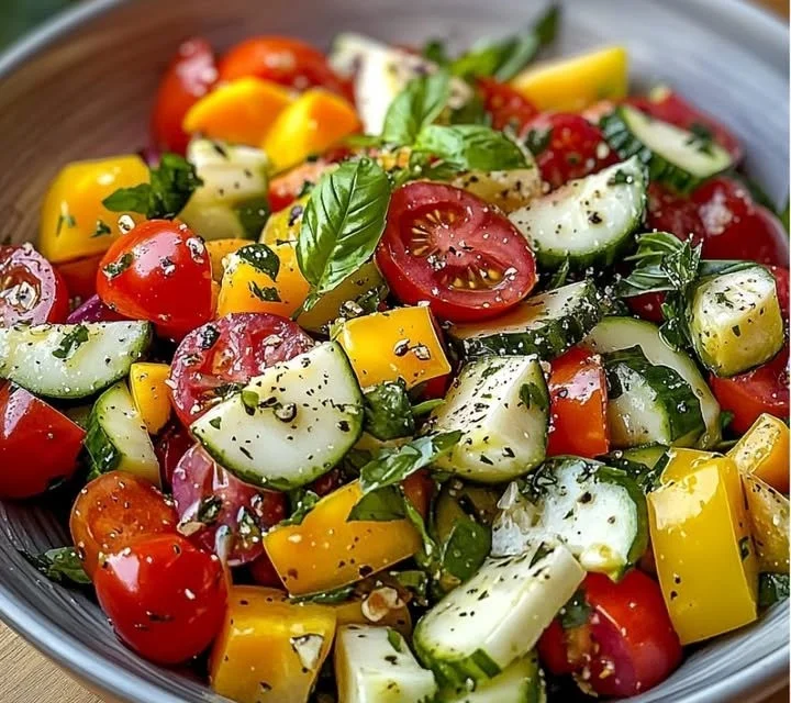 Salade d'été fraîche avec légumes colorés et vinaigrette légère