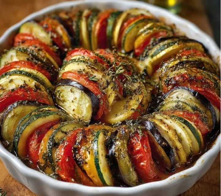Tian Provençal aux légumes d'été, plat coloré et appétissant.