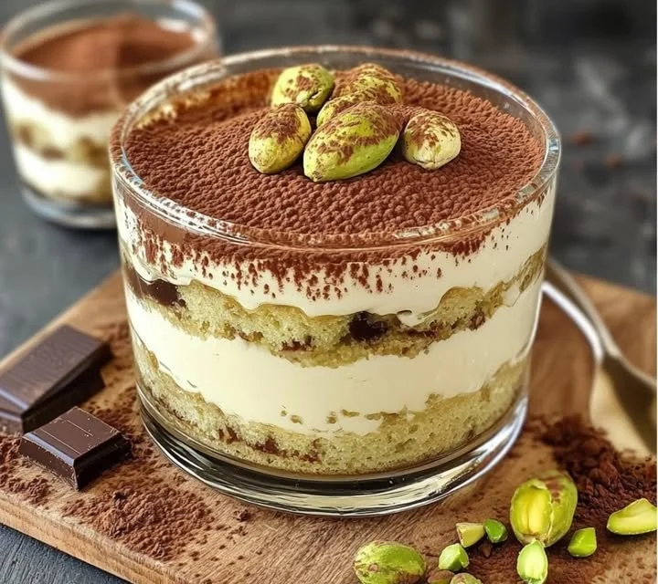 Tiramisu au Pistache et Chocolat Crémeux, un dessert élégant et savoureux