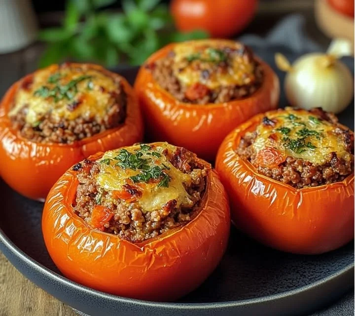 Recette de Tomates Farcies à l’Ancienne servies dans une assiette